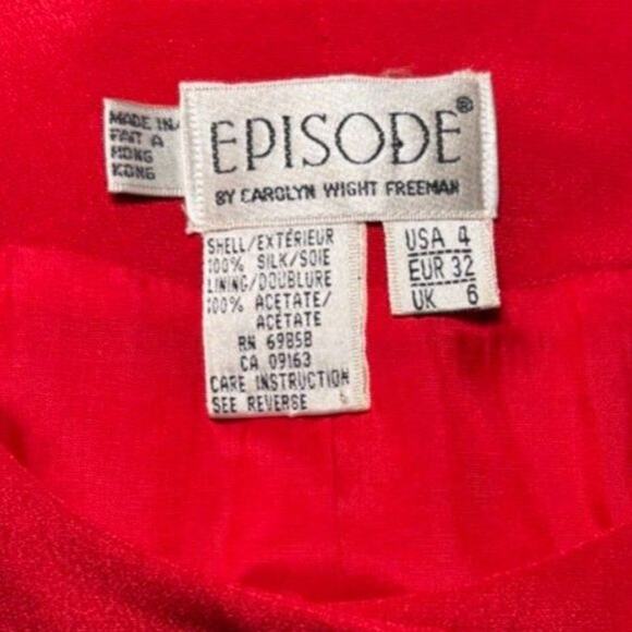 Vintage Episode by Carolyn Wight Freeman Red 100% Silk Blazer Size 4 - Picture 4 of 4